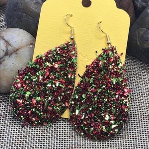 Christmas Tinsel Teardrop Faux Leather Earrings